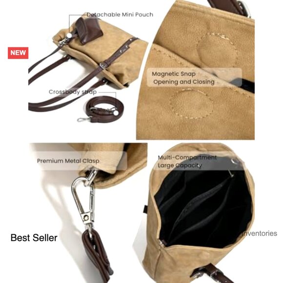 Vintage Faux Suede Shoulder Bag Convertible Crossbody Lightweight Boston Style - Picture 7 of 7